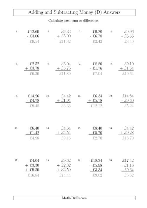 The Adding and Subtracting Pounds with Amounts up to £10 in 2 Pence Increments (D) Math Worksheet Page 2