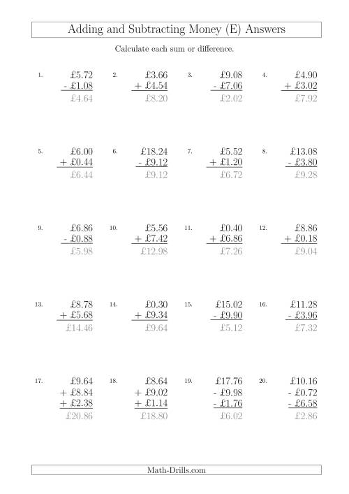 The Adding and Subtracting Pounds with Amounts up to £10 in 2 Pence Increments (E) Math Worksheet Page 2