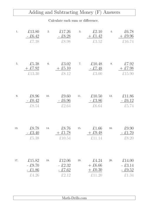 The Adding and Subtracting Pounds with Amounts up to £10 in 2 Pence Increments (F) Math Worksheet Page 2