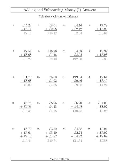 The Adding and Subtracting Pounds with Amounts up to £10 in 2 Pence Increments (I) Math Worksheet Page 2