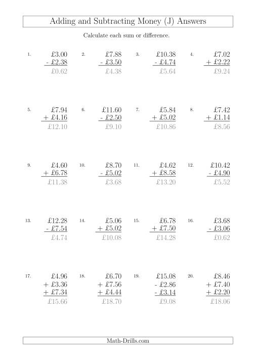 The Adding and Subtracting Pounds with Amounts up to £10 in 2 Pence Increments (J) Math Worksheet Page 2