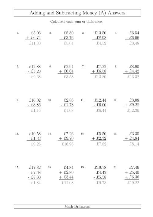 The Adding and Subtracting Pounds with Amounts up to £10 in 2 Pence Increments (All) Math Worksheet Page 2