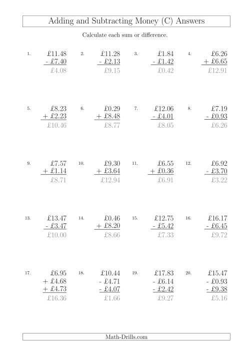 The Adding and Subtracting Pounds with Amounts up to £10 (C) Math Worksheet Page 2