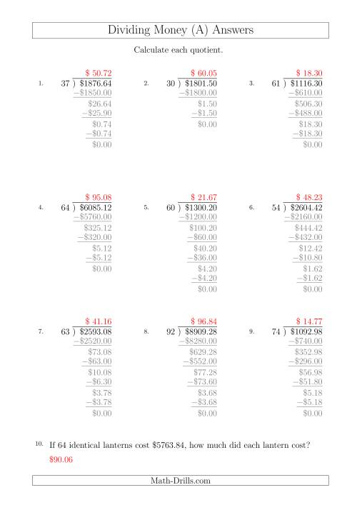 The Dividing Dollar Amounts by Two-Digit Divisors (A4 Size) (A) Math Worksheet Page 2