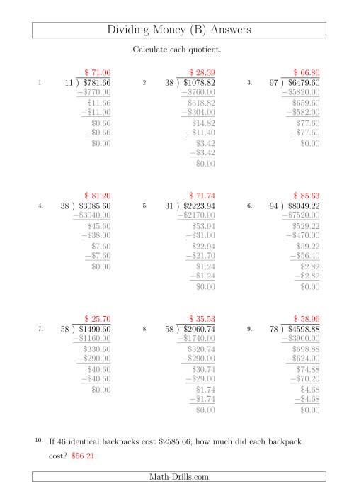 The Dividing Dollar Amounts by Two-Digit Divisors (A4 Size) (B) Math Worksheet Page 2
