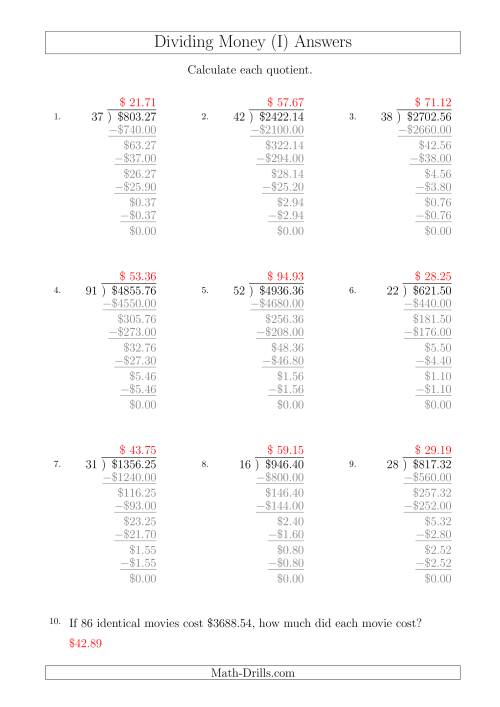 The Dividing Dollar Amounts by Two-Digit Divisors (A4 Size) (I) Math Worksheet Page 2