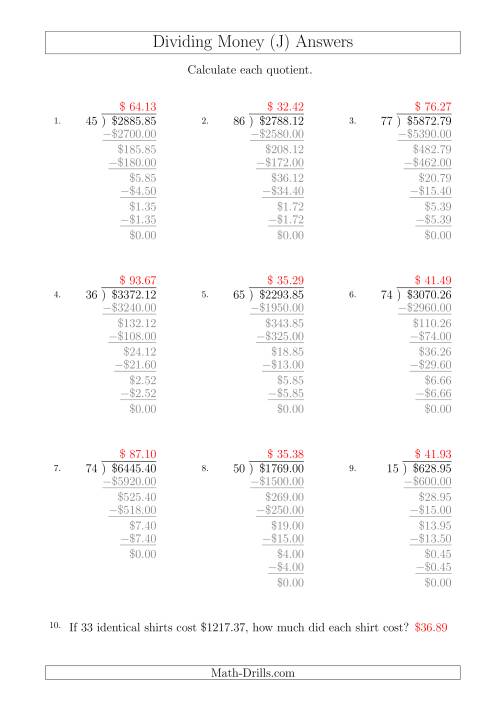 The Dividing Dollar Amounts by Two-Digit Divisors (A4 Size) (J) Math Worksheet Page 2
