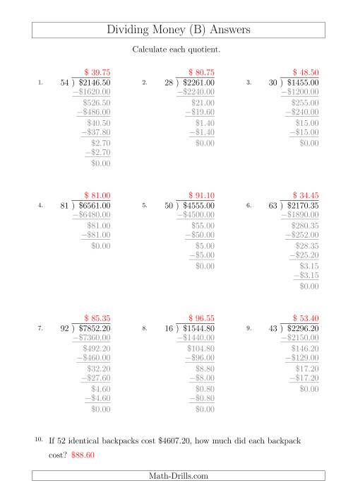 The Dividing Dollar Amounts in Increments of 5 Cents by Two-Digit Divisors (A4 Size) (B) Math Worksheet Page 2