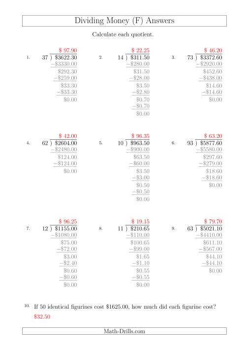 The Dividing Dollar Amounts in Increments of 5 Cents by Two-Digit Divisors (A4 Size) (F) Math Worksheet Page 2
