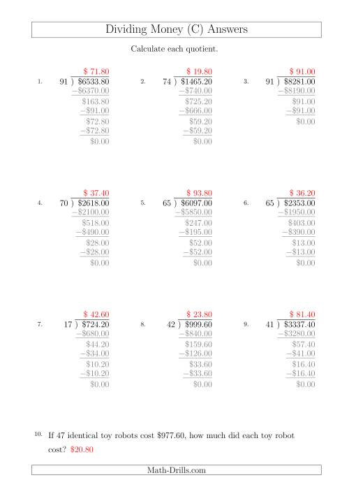 The Dividing Dollar Amounts in Increments of 20 Cents by Two-Digit Divisors (A4 Size) (C) Math Worksheet Page 2