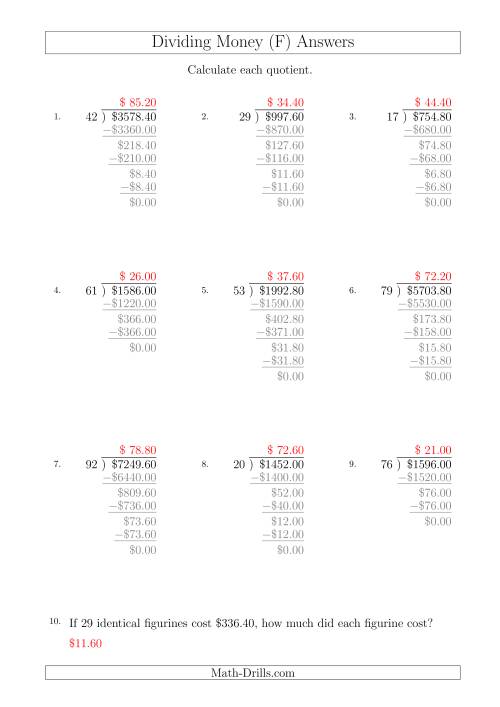 The Dividing Dollar Amounts in Increments of 20 Cents by Two-Digit Divisors (A4 Size) (F) Math Worksheet Page 2