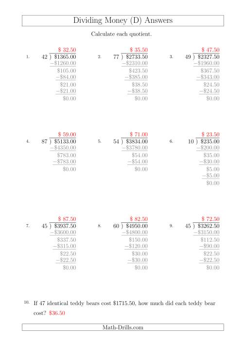 The Dividing Dollar Amounts in Increments of 50 Cents by Two-Digit Divisors (A4 Size) (D) Math Worksheet Page 2