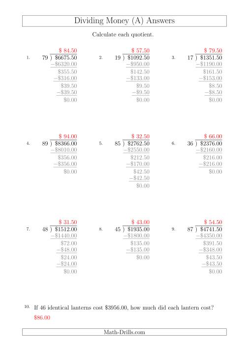 The Dividing Dollar Amounts in Increments of 50 Cents by Two-Digit Divisors (A4 Size) (All) Math Worksheet Page 2
