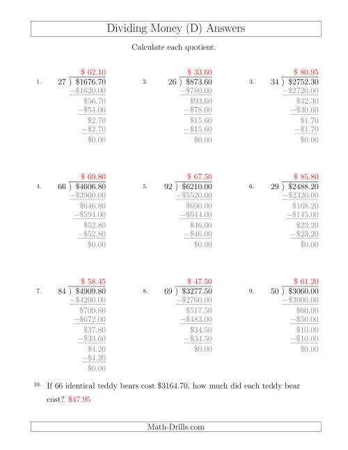 The Dividing Dollar Amounts in Increments of 5 Cents by Two-Digit Divisors (D) Math Worksheet Page 2