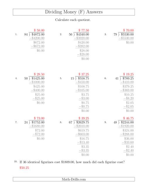 The Dividing Dollar Amounts in Increments of 25 Cents by Two-Digit Divisors (F) Math Worksheet Page 2