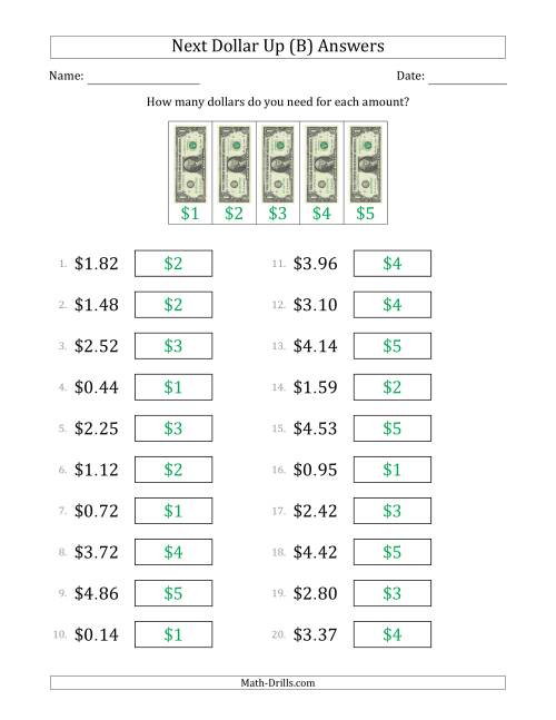 The Next Dollar Up Strategy with Amounts to $5 (U.S.) (B) Math Worksheet Page 2