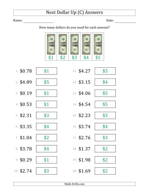 The Next Dollar Up Strategy with Amounts to $5 (U.S.) (C) Math Worksheet Page 2
