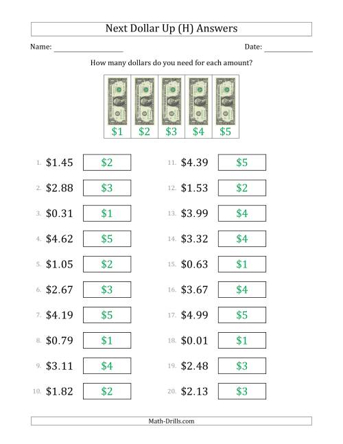 The Next Dollar Up Strategy with Amounts to $5 (U.S.) (H) Math Worksheet Page 2