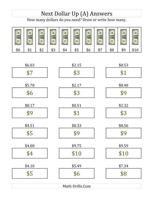 The Next Dollar Up Strategy with Amounts to $10 (Old) Math Worksheet Page 2