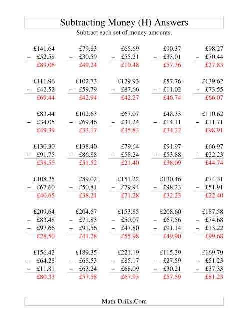 The Subtracting British Money to £100 (H) Math Worksheet Page 2