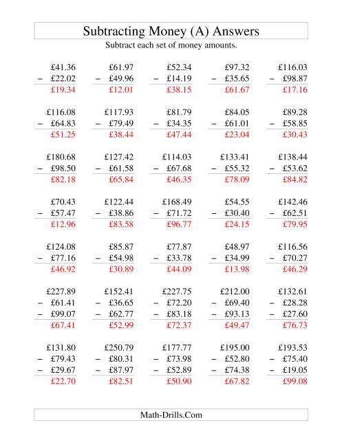 The Subtracting British Money to £100 (All) Math Worksheet Page 2
