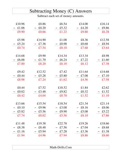 The Subtracting British Money to £10 -- Increments of 2 Pence (C) Math Worksheet Page 2