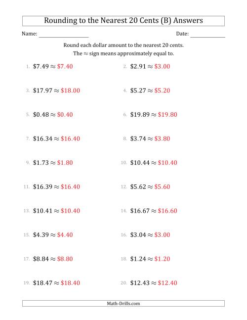 The Rounding dollar amounts to the nearest 20 cents (B) Math Worksheet Page 2