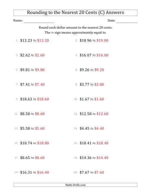 The Rounding dollar amounts to the nearest 20 cents (C) Math Worksheet Page 2