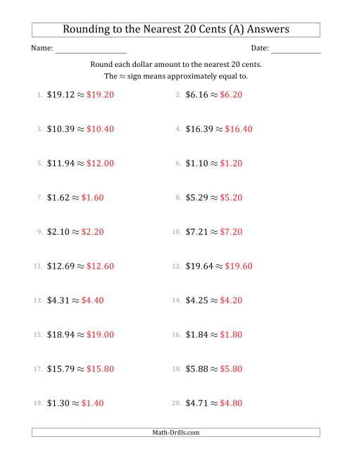 The Rounding dollar amounts to the nearest 20 cents (All) Math Worksheet Page 2