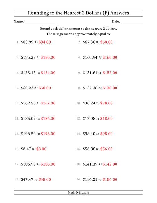 The Rounding dollar amounts to the nearest 2 dollars (F) Math Worksheet Page 2