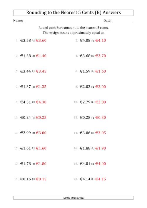 The Rounding Euro amounts to the nearest 5 cents (B) Math Worksheet Page 2