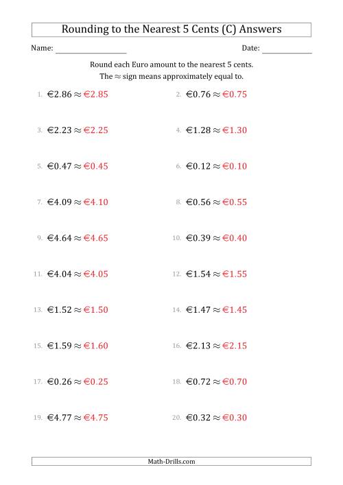 The Rounding Euro amounts to the nearest 5 cents (C) Math Worksheet Page 2