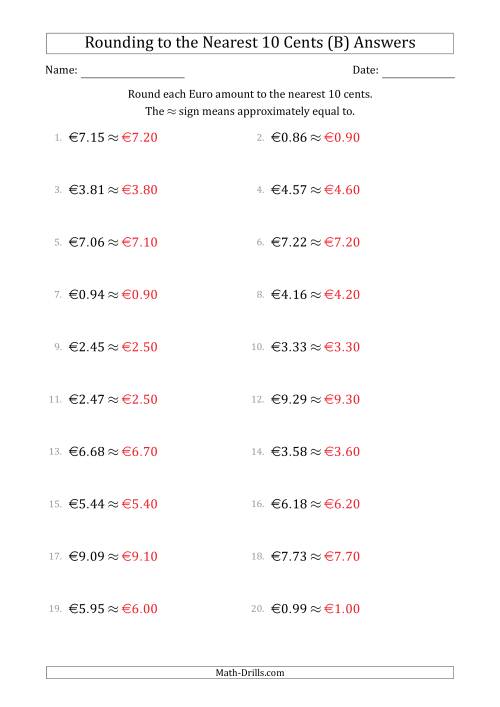 The Rounding Euro amounts to the nearest 10 cents (B) Math Worksheet Page 2