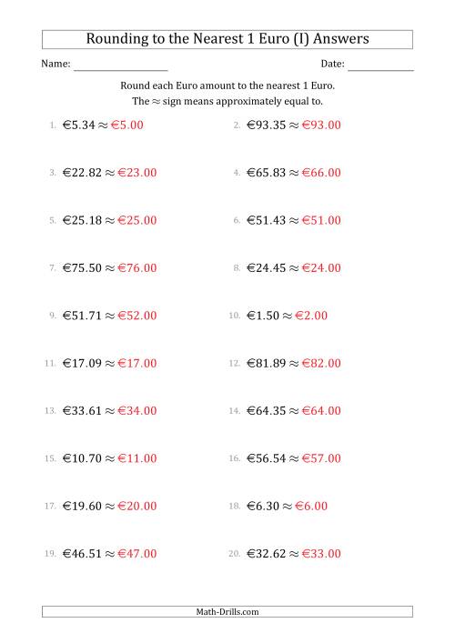 The Rounding Euro amounts to the nearest 1 Euro (I) Math Worksheet Page 2