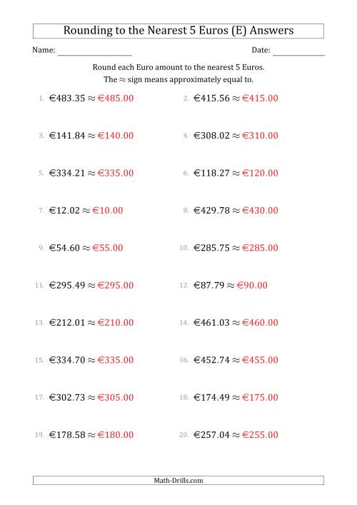 The Rounding Euro amounts to the nearest 5 Euros (E) Math Worksheet Page 2