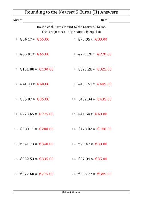 The Rounding Euro amounts to the nearest 5 Euros (H) Math Worksheet Page 2