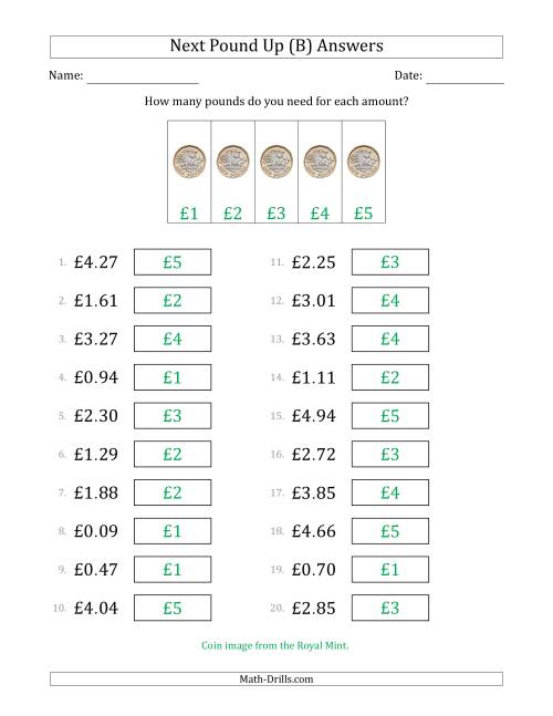 The Next Pound Up Strategy with Amounts to £5 (U.K.) (B) Math Worksheet Page 2
