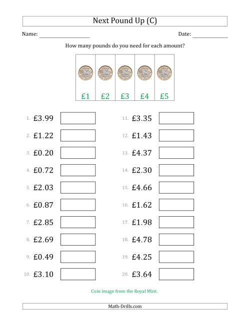 The Next Pound Up Strategy with Amounts to £5 (U.K.) (C) Math Worksheet