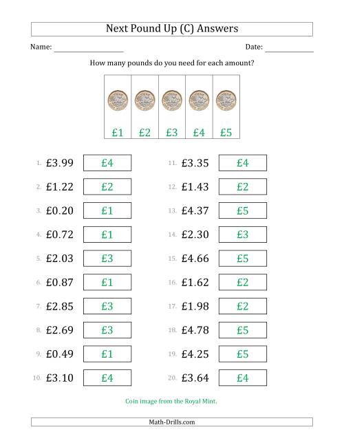 The Next Pound Up Strategy with Amounts to £5 (U.K.) (C) Math Worksheet Page 2