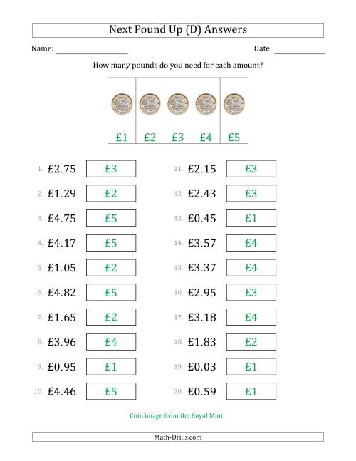 The Next Pound Up Strategy with Amounts to £5 (U.K.) (D) Math Worksheet Page 2