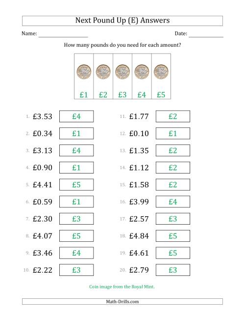 The Next Pound Up Strategy with Amounts to £5 (U.K.) (E) Math Worksheet Page 2