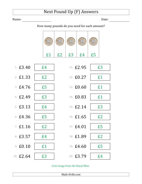 The Next Pound Up Strategy with Amounts to £5 (U.K.) (F) Math Worksheet Page 2