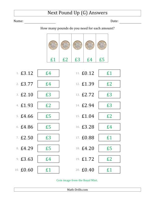 The Next Pound Up Strategy with Amounts to £5 (U.K.) (G) Math Worksheet Page 2