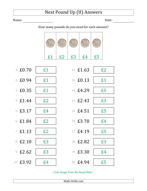 The Next Pound Up Strategy with Amounts to £5 (U.K.) (H) Math Worksheet Page 2