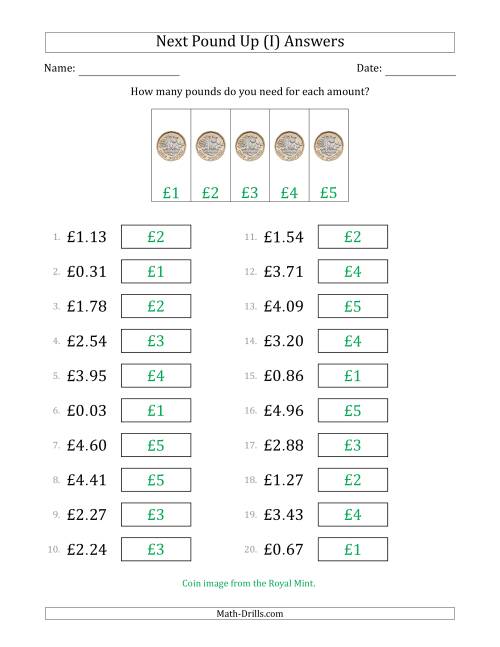 The Next Pound Up Strategy with Amounts to £5 (U.K.) (I) Math Worksheet Page 2
