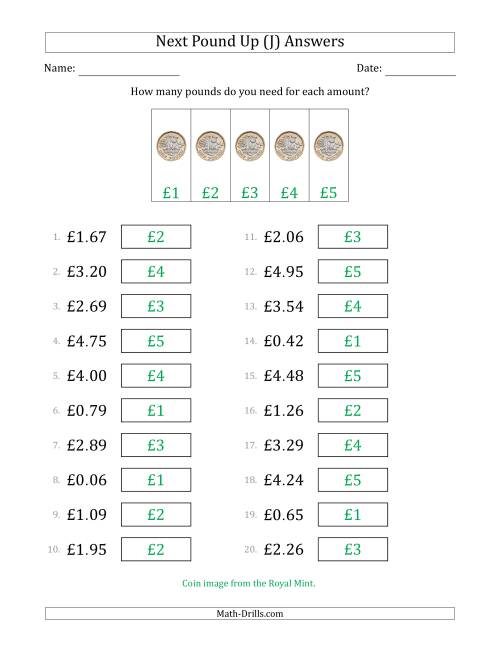 The Next Pound Up Strategy with Amounts to £5 (U.K.) (J) Math Worksheet Page 2