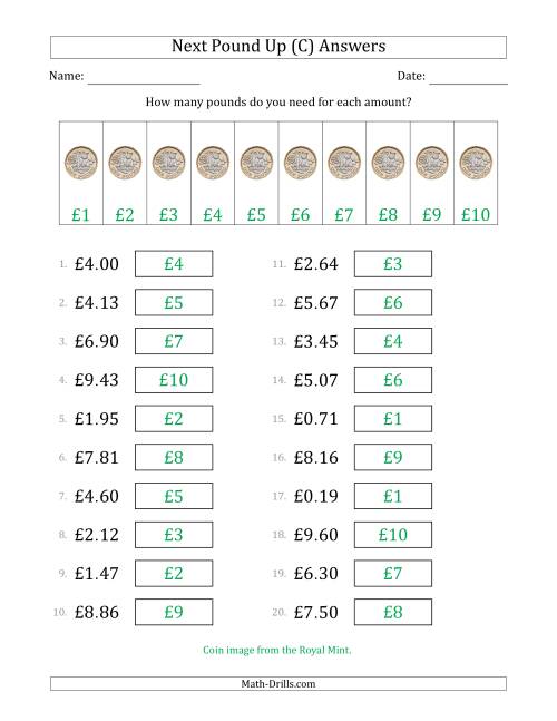 The Next Pound Up Strategy with Amounts to £10 (U.K.) (C) Math Worksheet Page 2