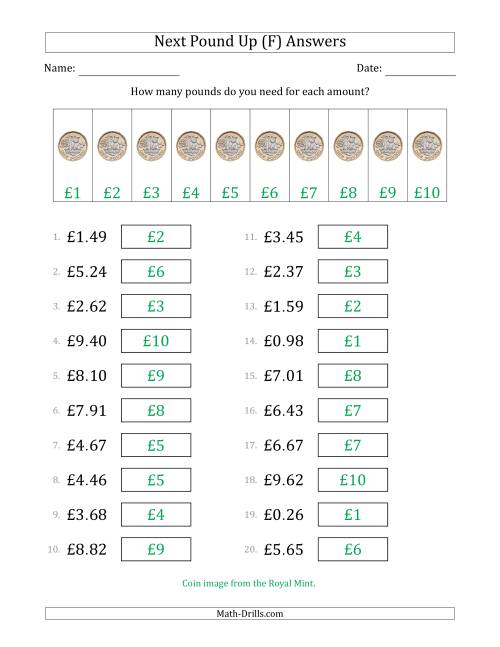 The Next Pound Up Strategy with Amounts to £10 (U.K.) (F) Math Worksheet Page 2
