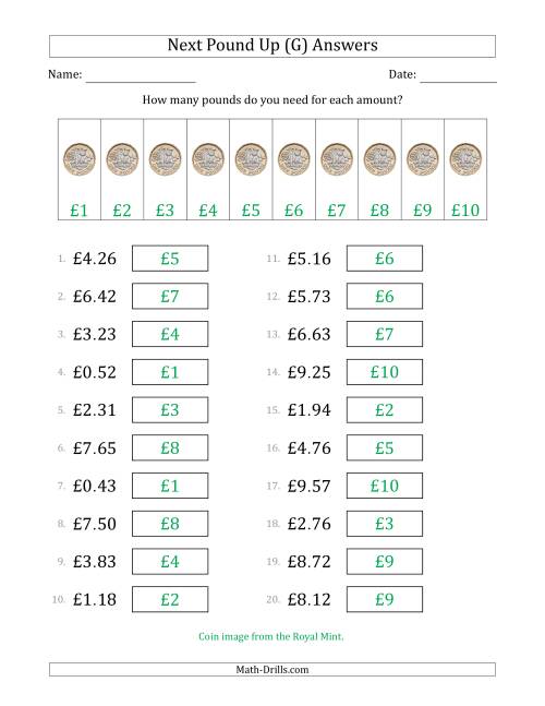 The Next Pound Up Strategy with Amounts to £10 (U.K.) (G) Math Worksheet Page 2