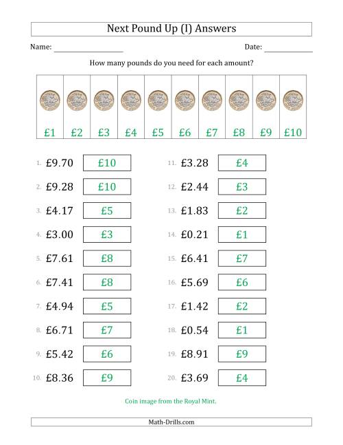 The Next Pound Up Strategy with Amounts to £10 (U.K.) (I) Math Worksheet Page 2